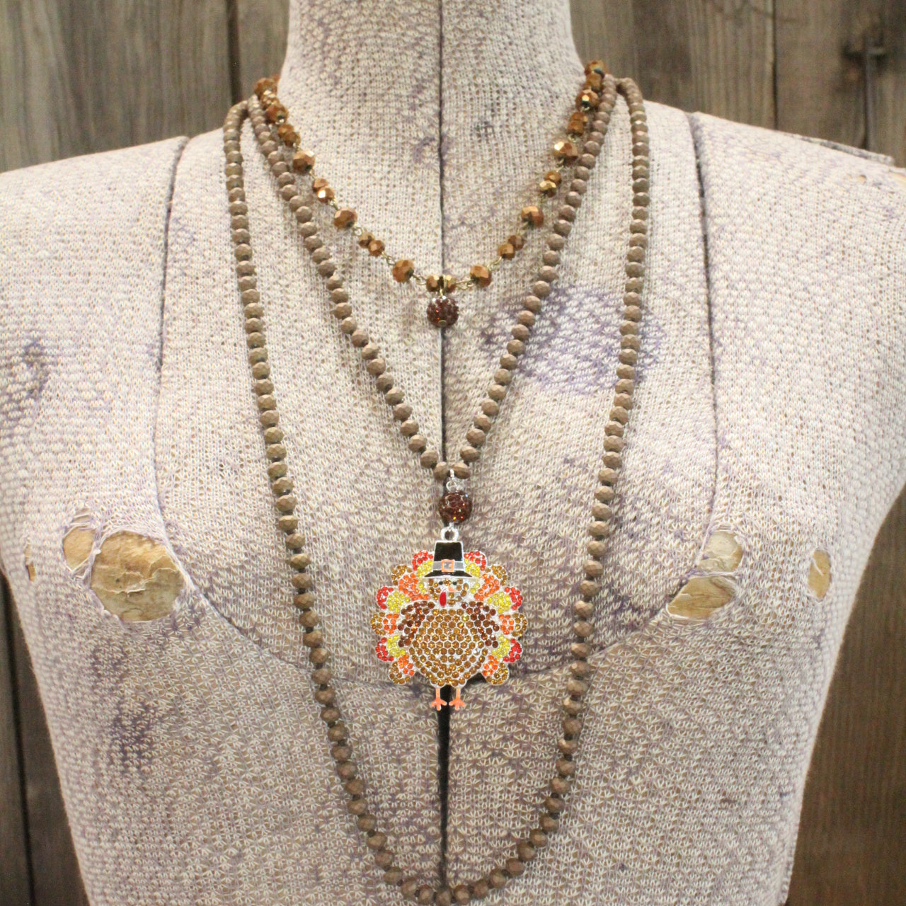Tom The Turkey Layered Glass Necklace