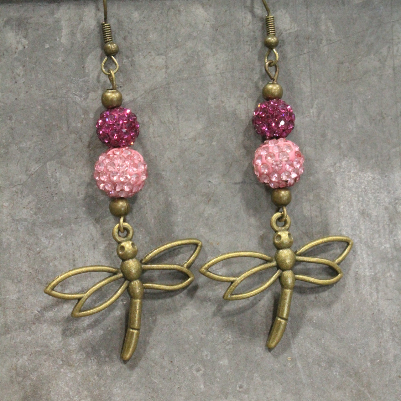 Gliding Strawberry Dragonfly Dangle Earrings