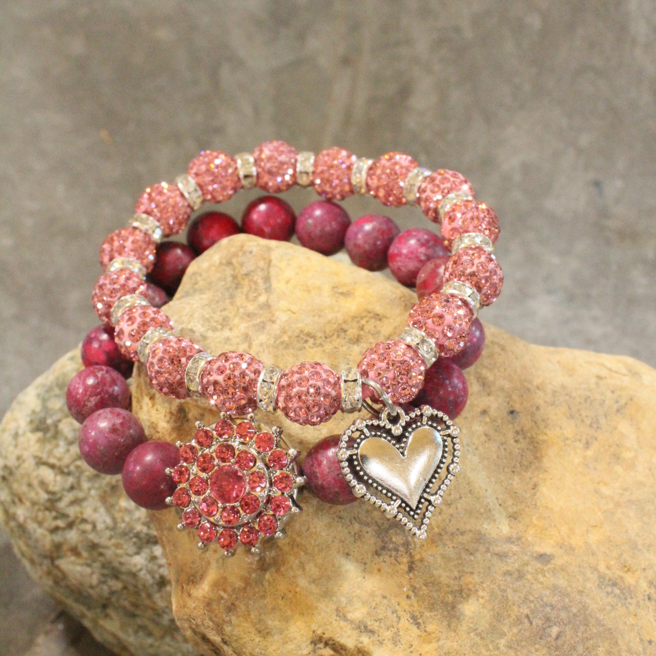 Sweet On You Raspberry & Pink Heart Bracelet Set