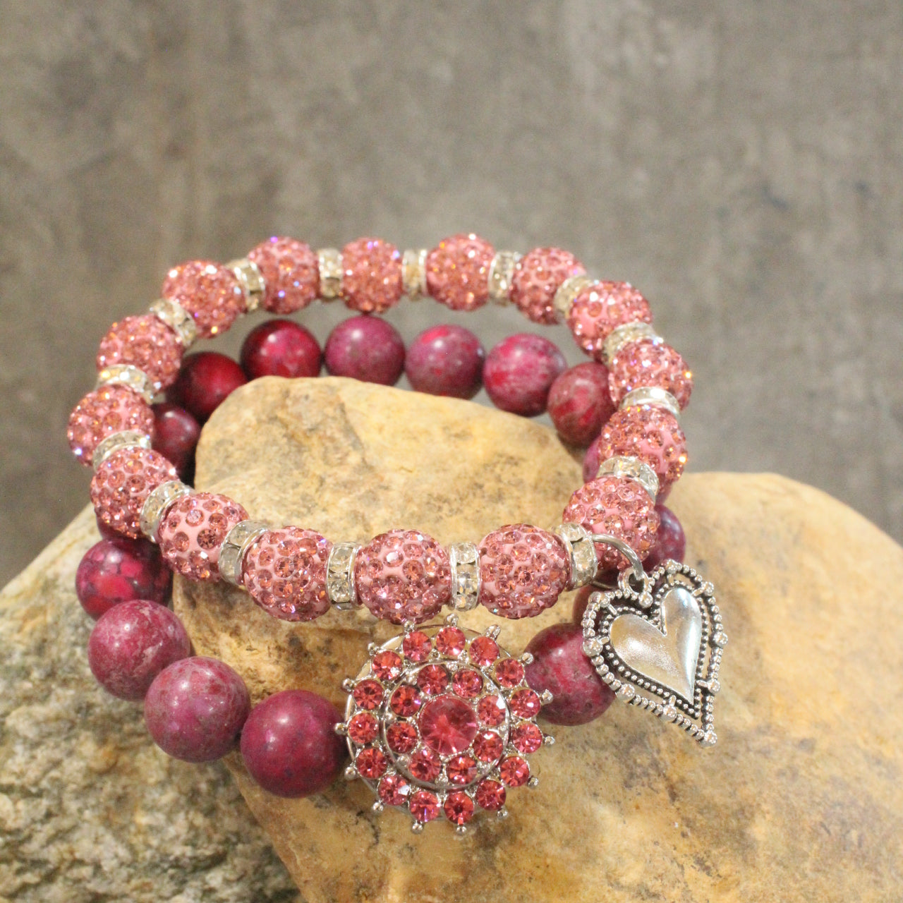 Sweet On You Raspberry & Pink Heart Bracelet Set