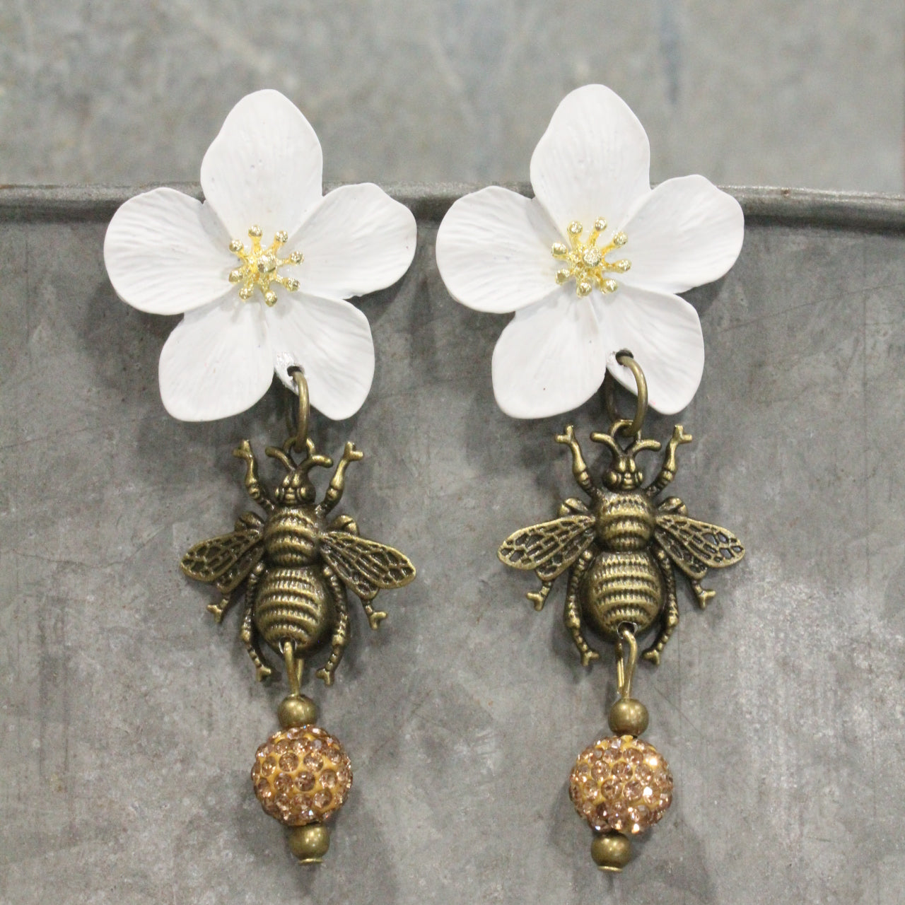 Power In The Flower Dazzling Bee Dangle Earrings