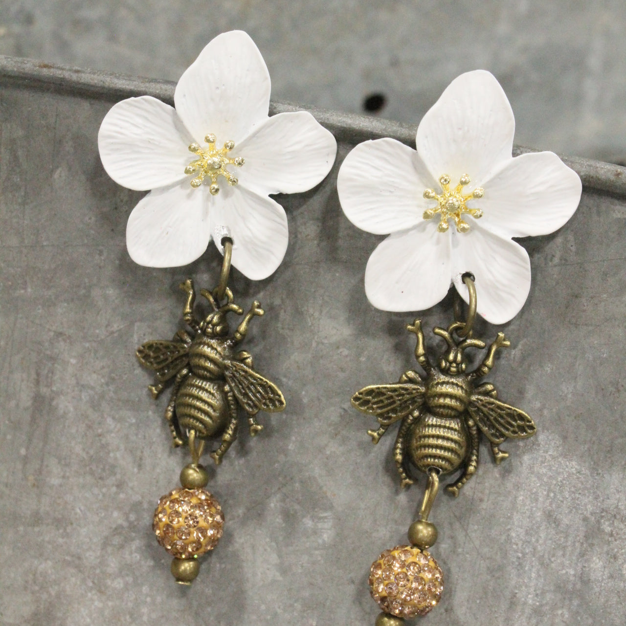 Power In The Flower Dazzling Bee Dangle Earrings