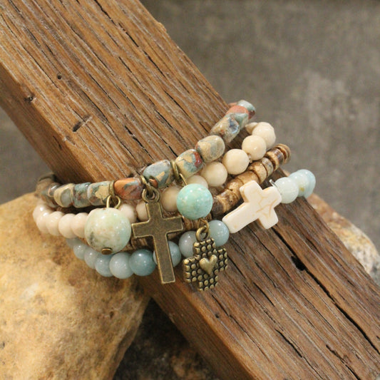 Abba Father Cross Charm Bracelet Set