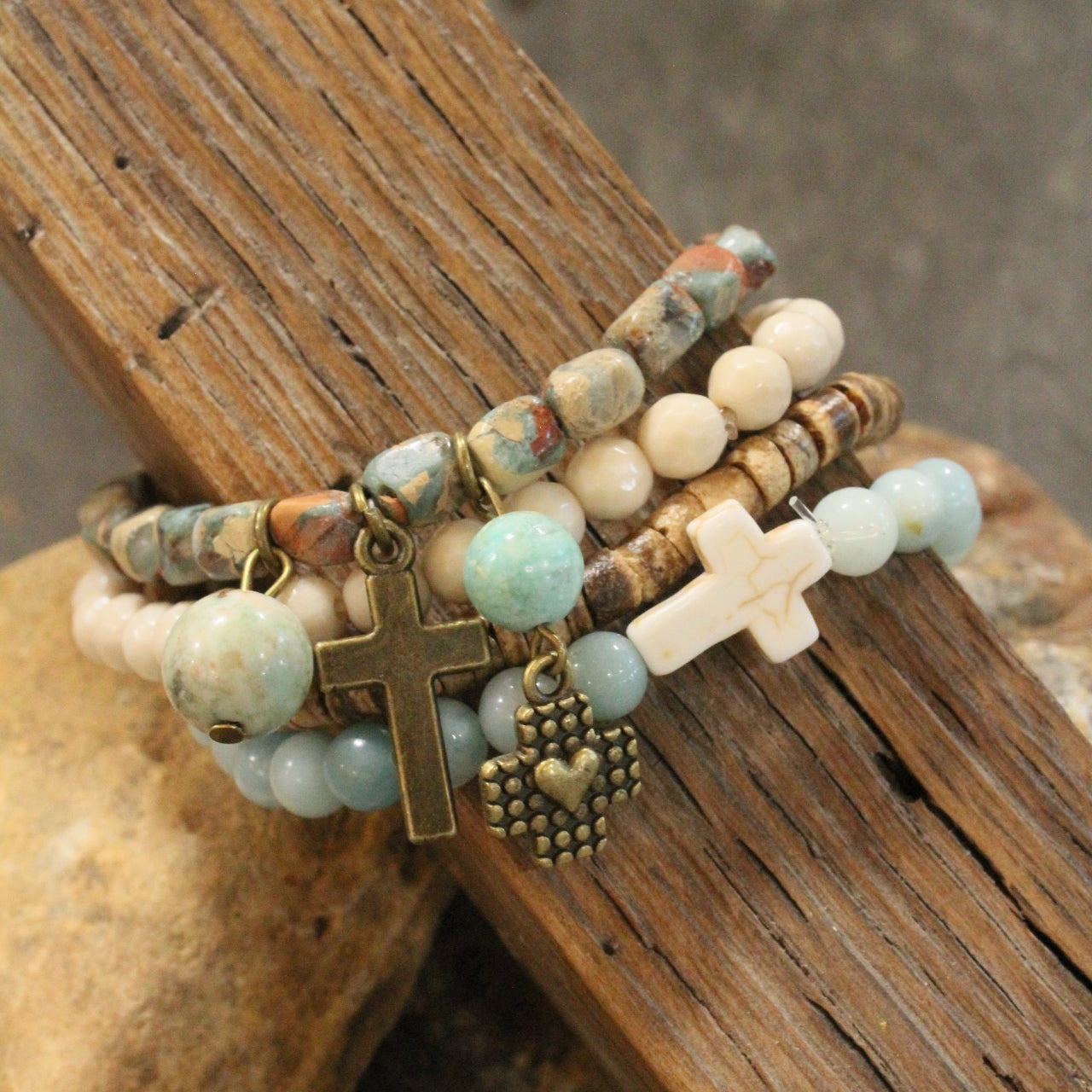 Abba Father Cross Charm Bracelet Set