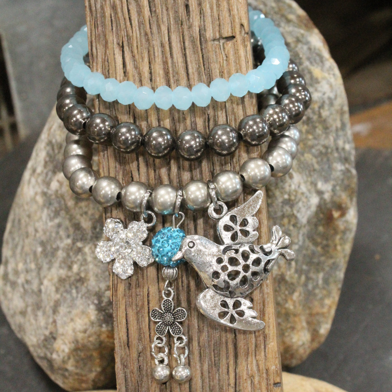 Wings Spread Baby Blue Bird Bracelet Set