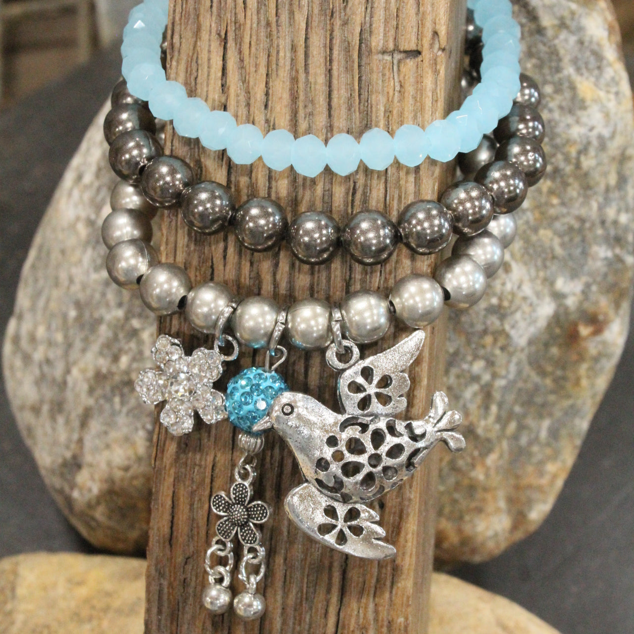 Wings Spread Baby Blue Bird Bracelet Set