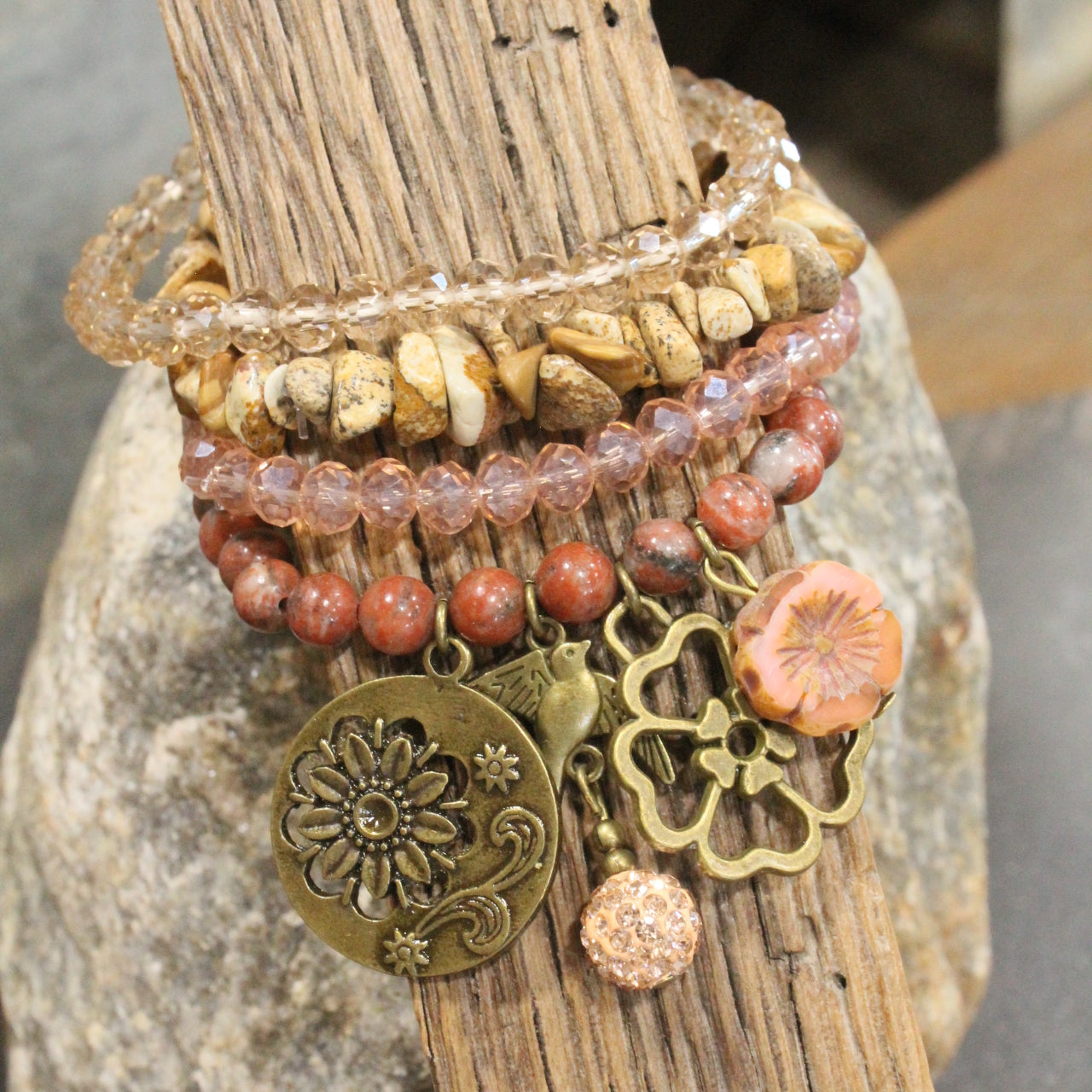 Wings Spread Blushing Bird Bracelet Set