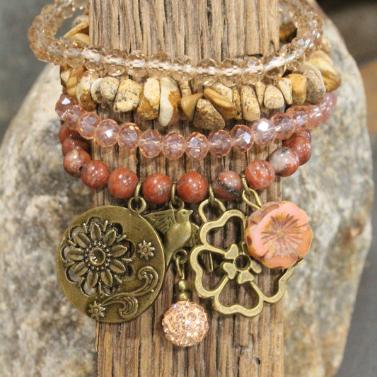Wings Spread Blushing Bird Bracelet Set