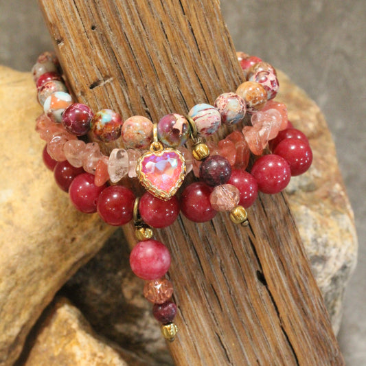 Rich In Passionate Pink Heart Bracelet Set