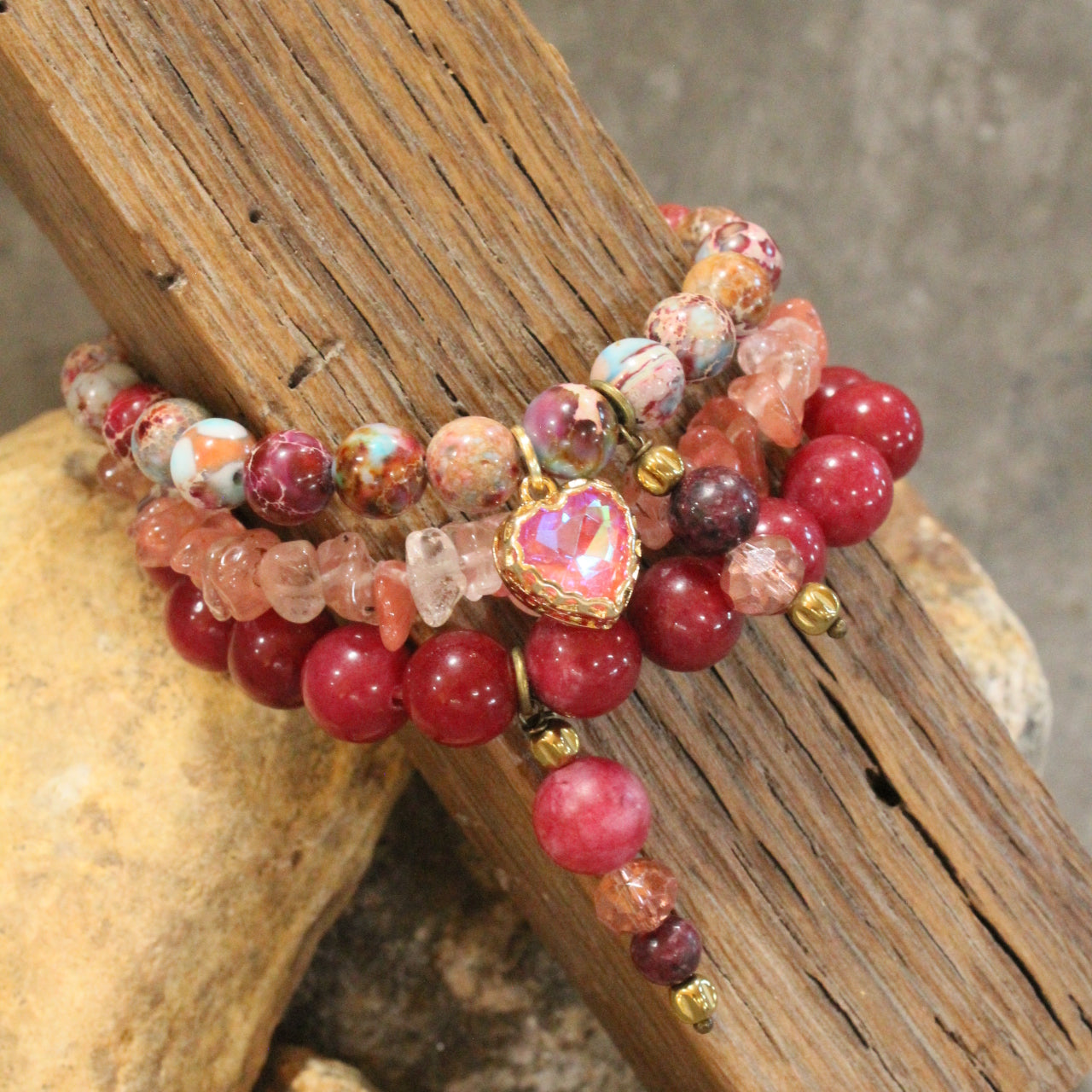 Rich In Passionate Pink Heart Bracelet Set
