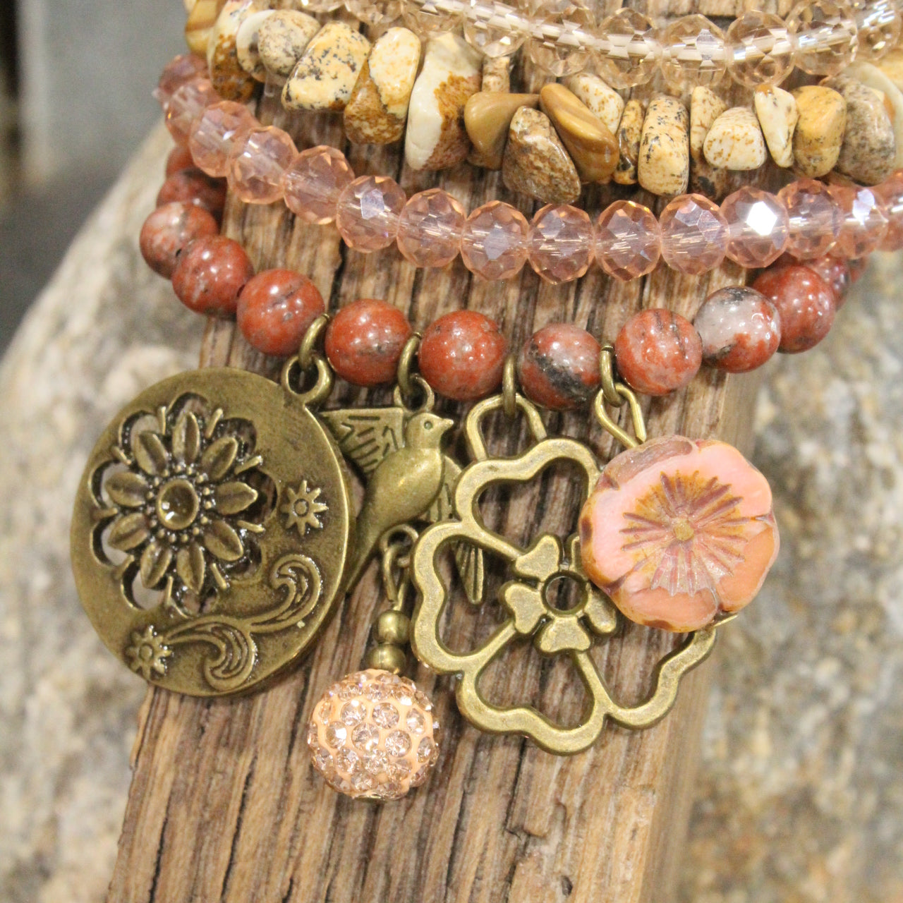 Wings Spread Blushing Bird Bracelet Set