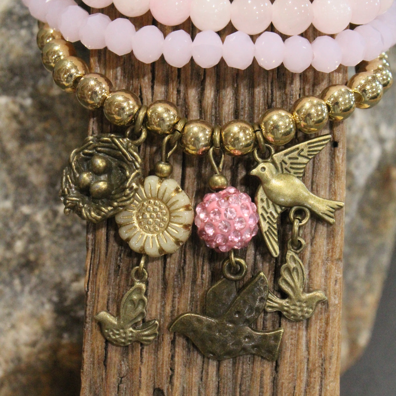Power In The Flower Blushing Humming Bird Bracelet Set