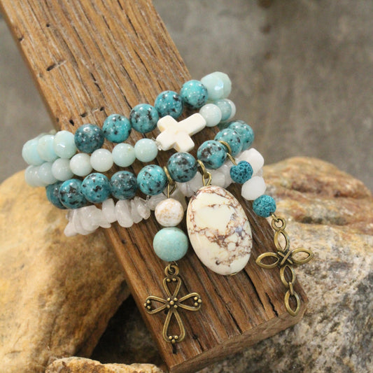 He Is My Rock Cross Charm Bracelet Set