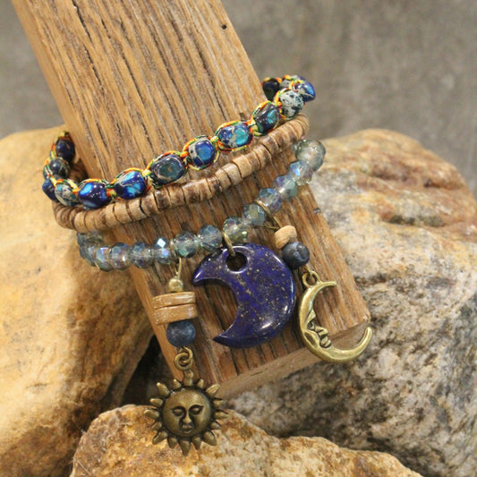 Mixed Moons & Stone Sass Bracelet Set