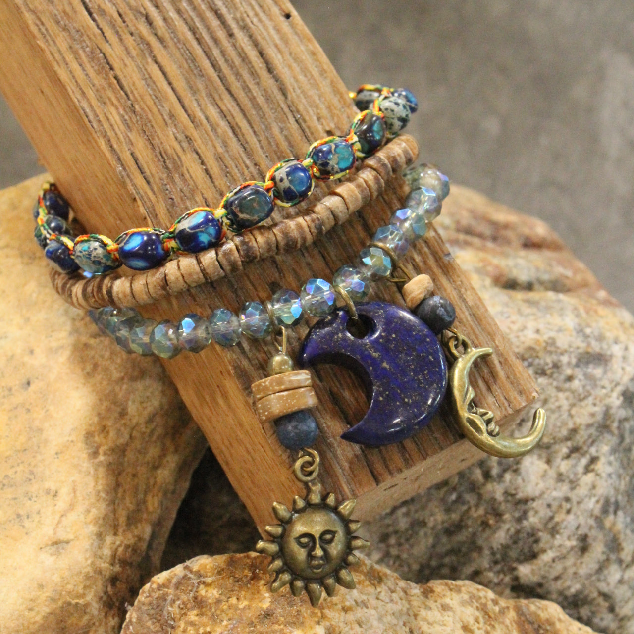 Mixed Moons & Stone Sass Bracelet Set