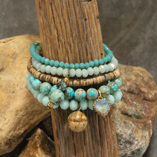Rich Jade Stone Heart Bracelet Set