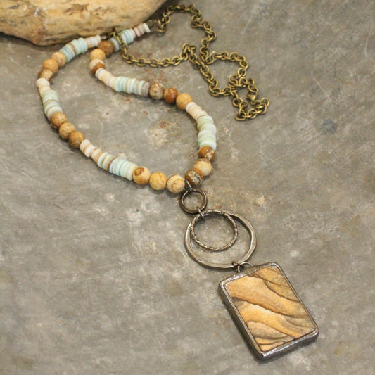 Bohemian Stone & Link Drop Necklace