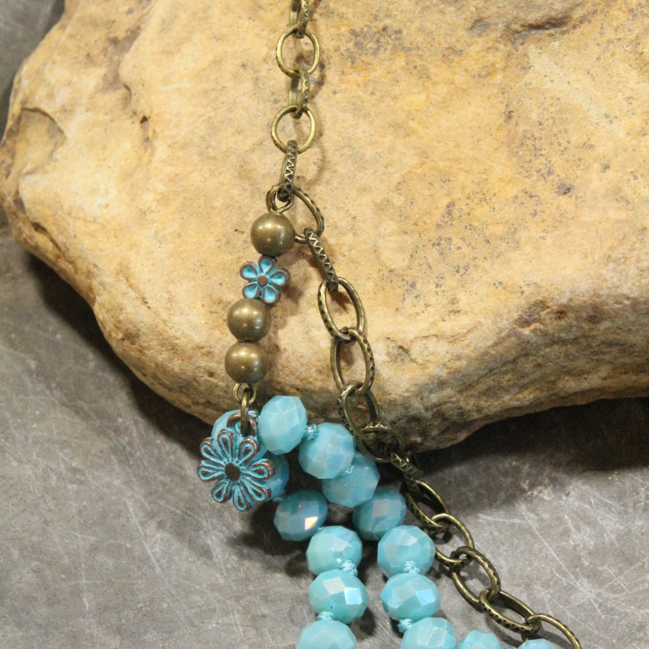 Bronze & Turquoise Flower Pendant Layered Necklace