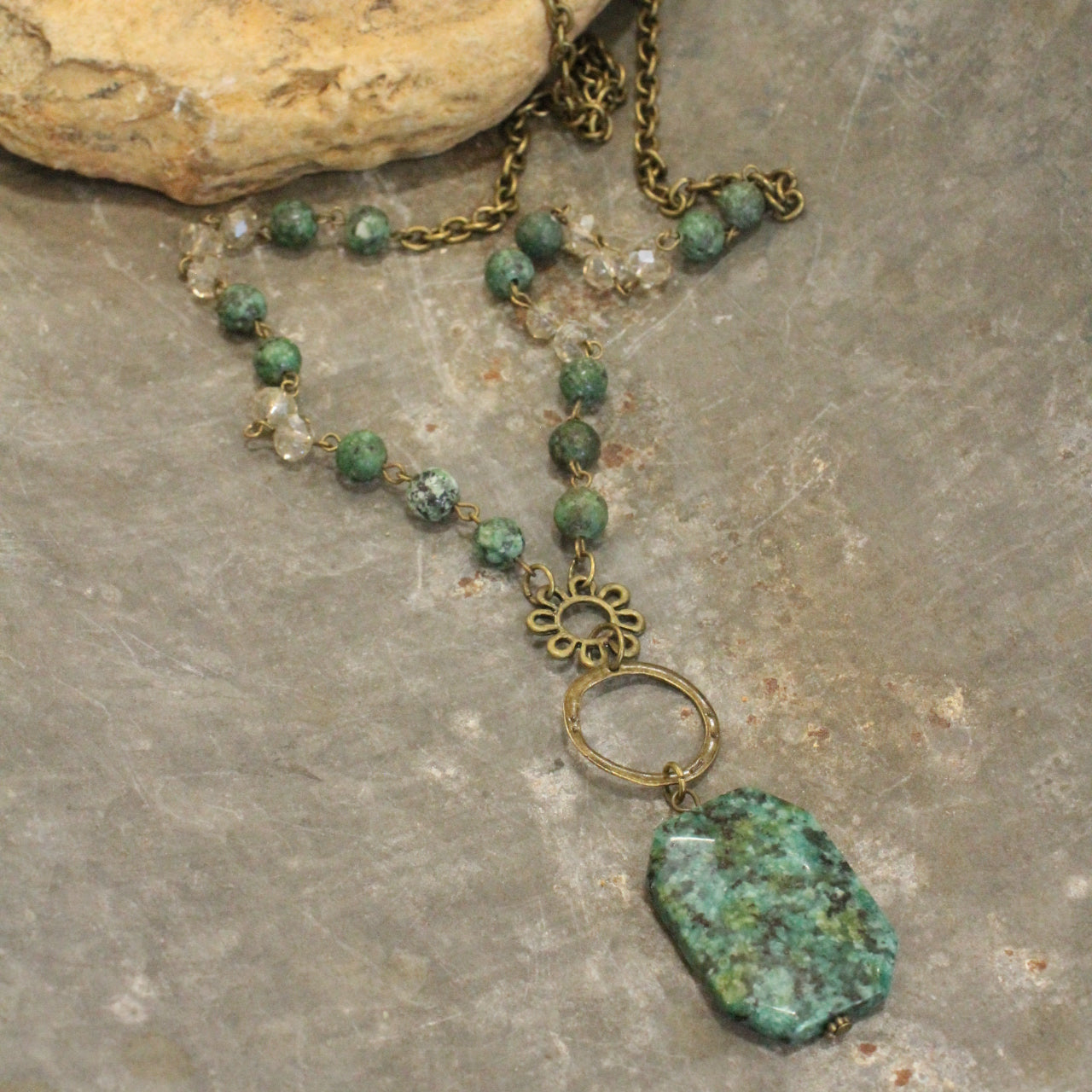 Bohemian Jasper & Stone Drop Necklace