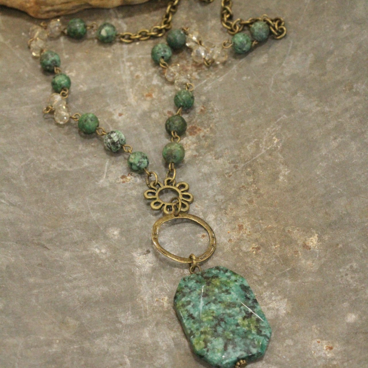 Bohemian Jasper & Stone Drop Necklace