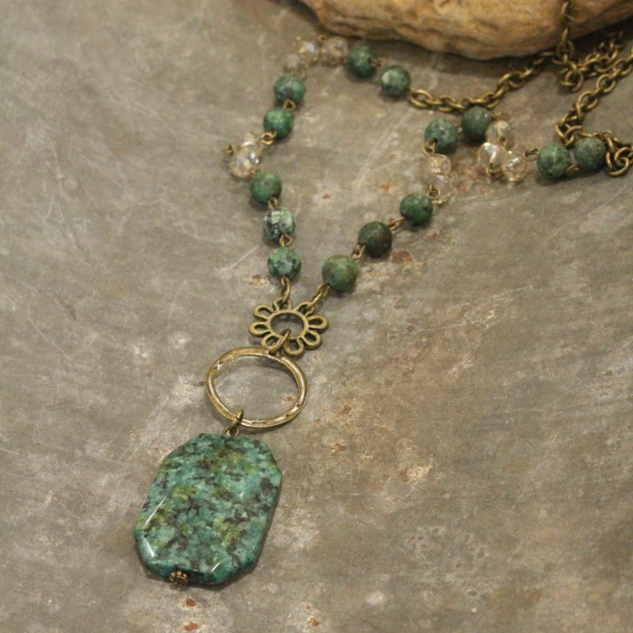 Bohemian Jasper & Stone Drop Necklace