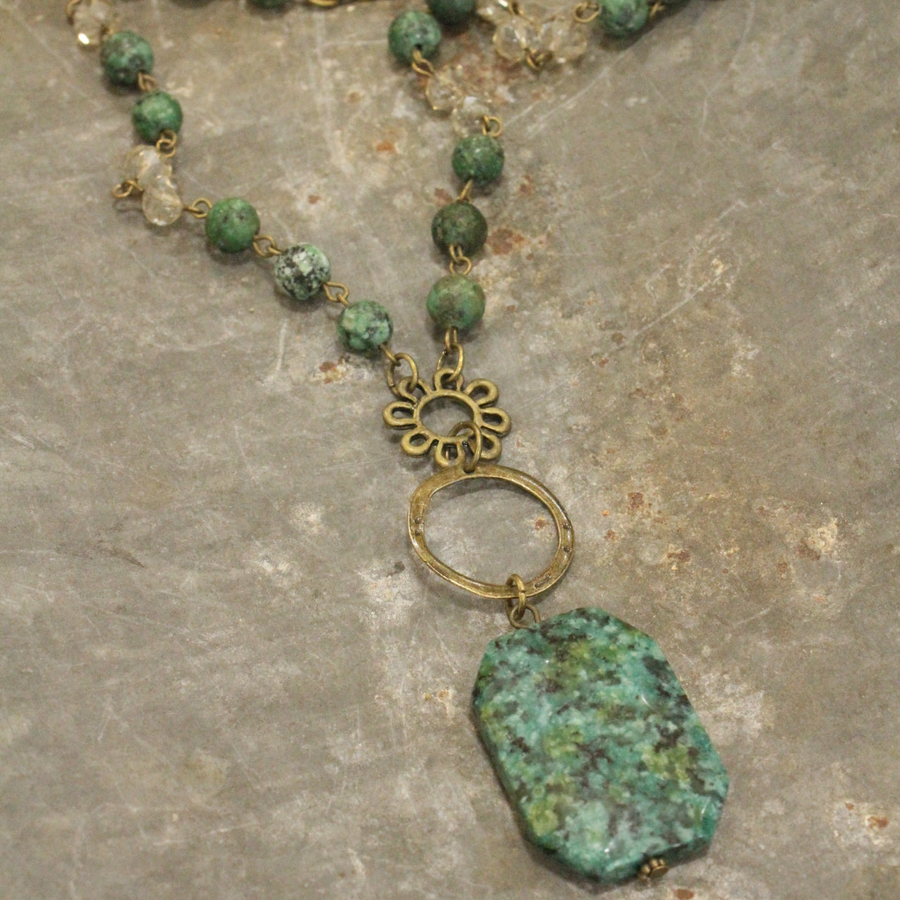 Bohemian Jasper & Stone Drop Necklace