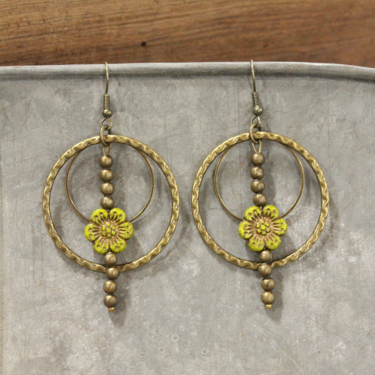 Picasso Wildflower Glass Bead Lime Earrings