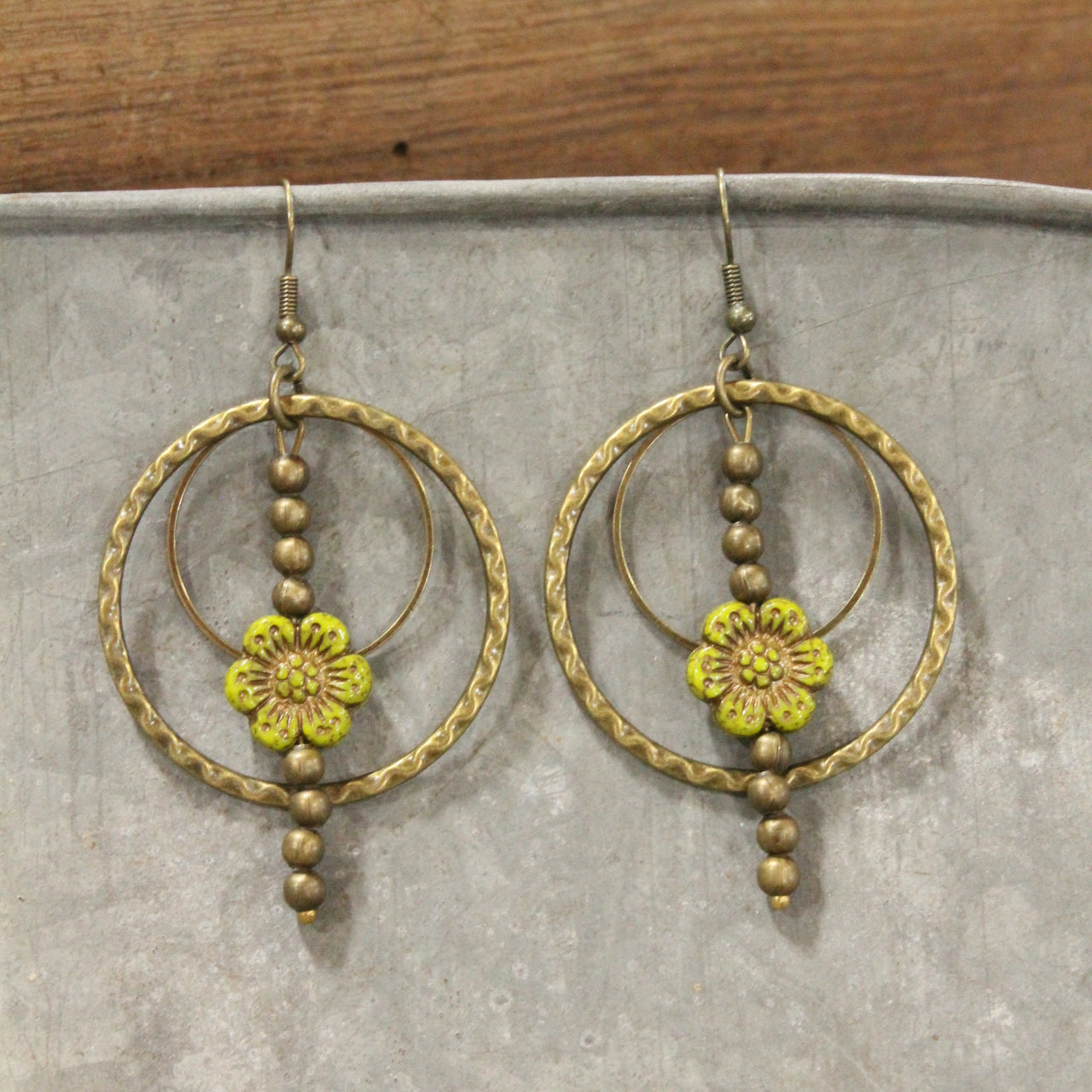 Picasso Wildflower Glass Bead Lime Earrings