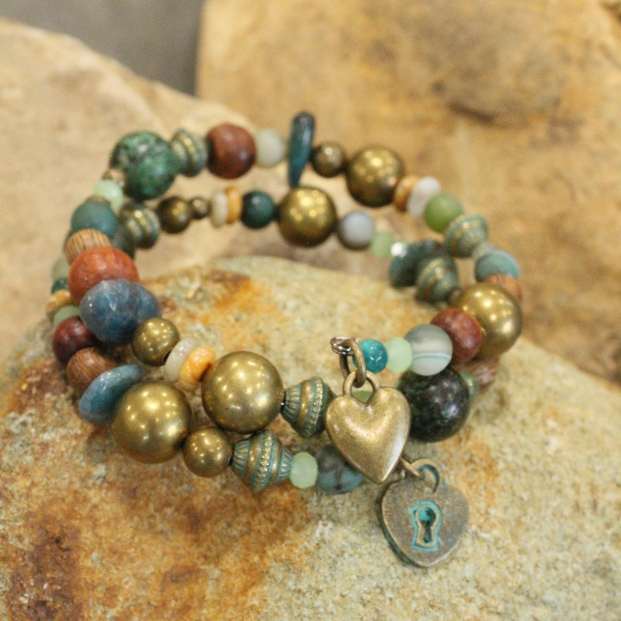 Verdigris Heart Wrap Bracelet