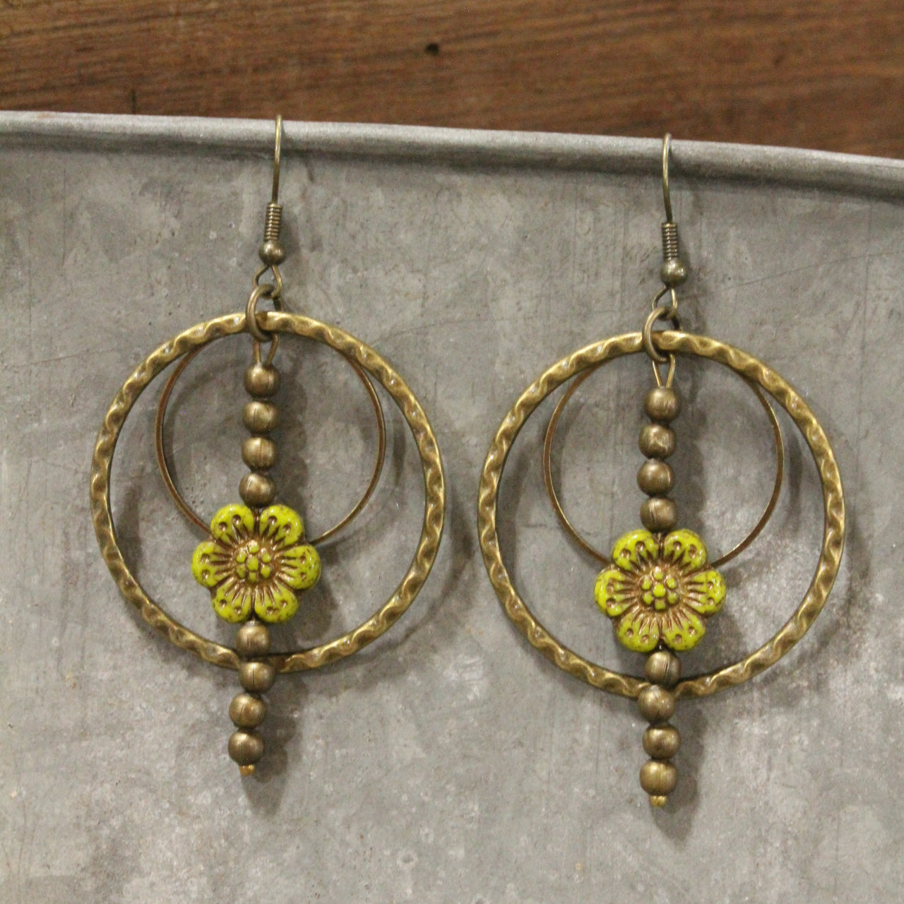 Picasso Wildflower Glass Bead Lime Earrings