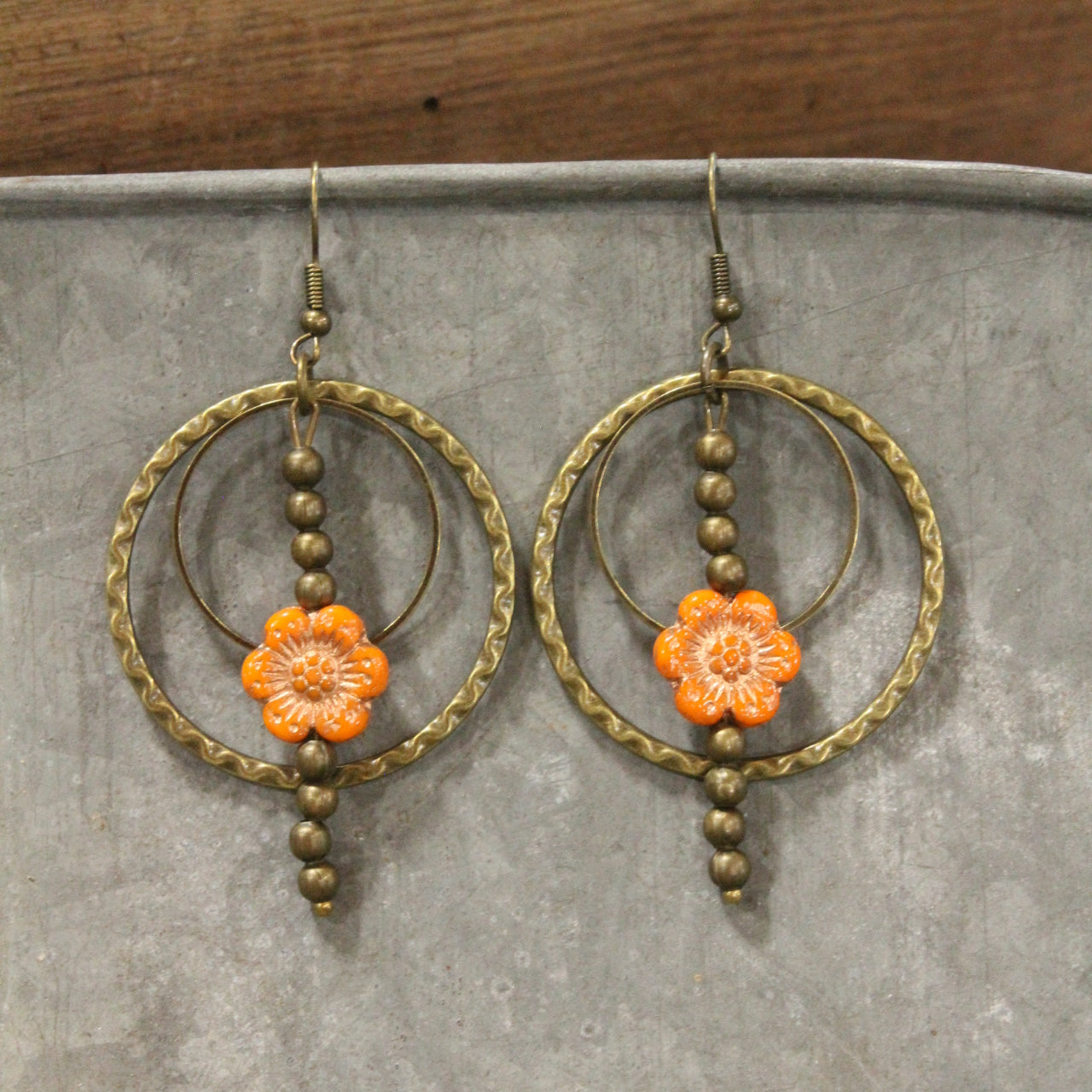 Picasso Wildflower Glass Bead Orange Earrings