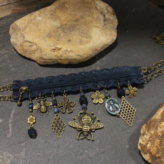 All Choked Up Bumble Bee Blue Necklace