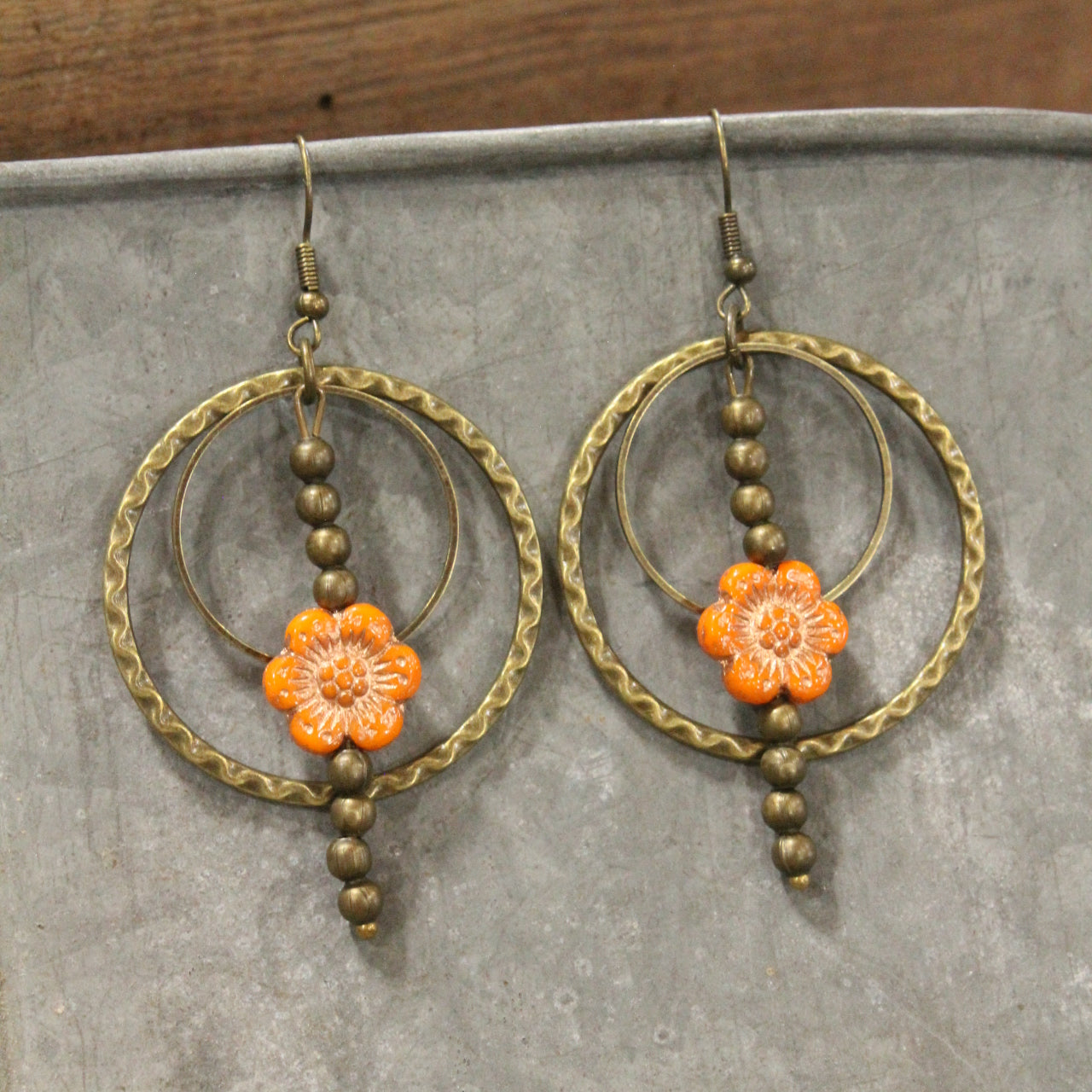 Picasso Wildflower Glass Bead Orange Earrings