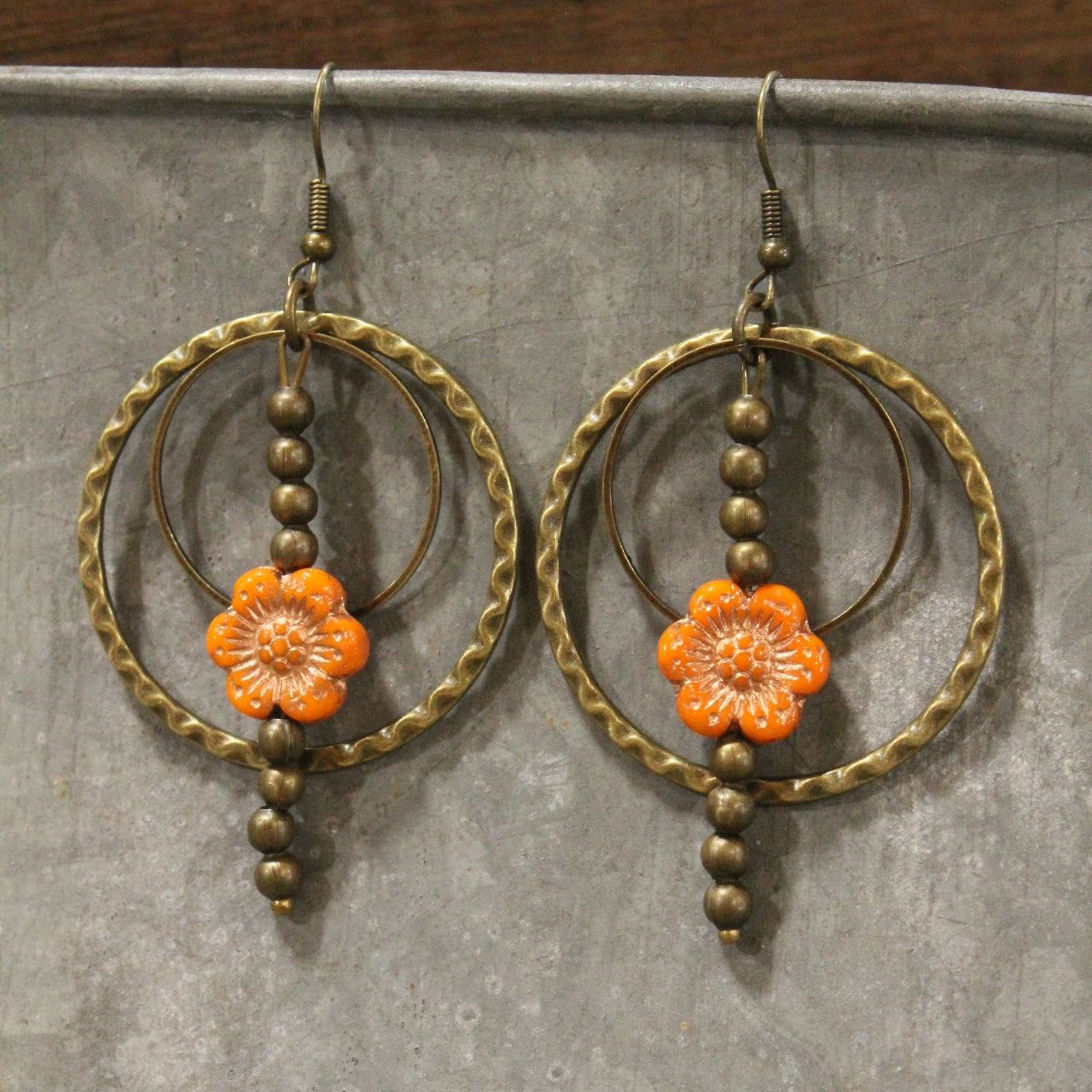 Picasso Wildflower Glass Bead Orange Earrings