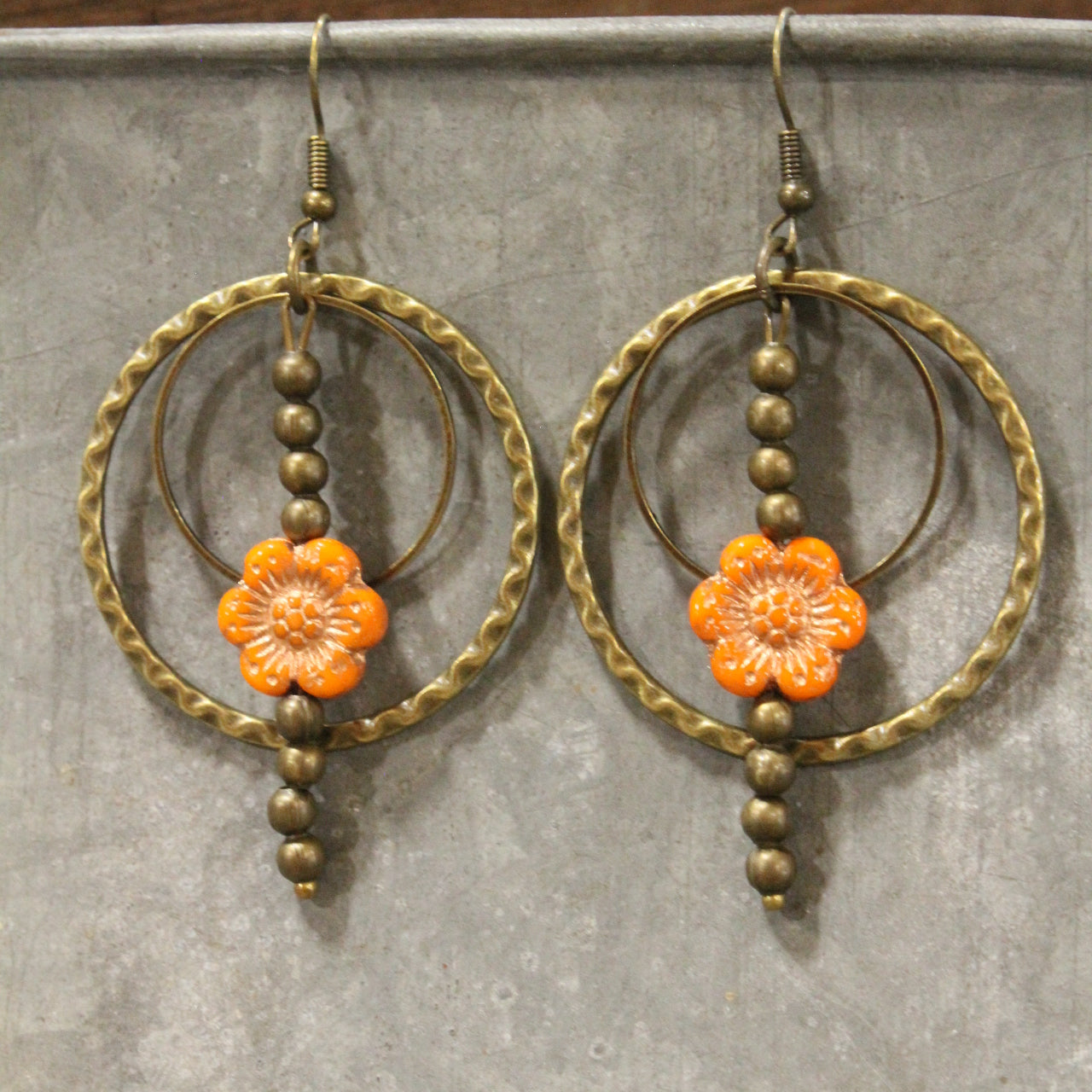 Picasso Wildflower Glass Bead Orange Earrings