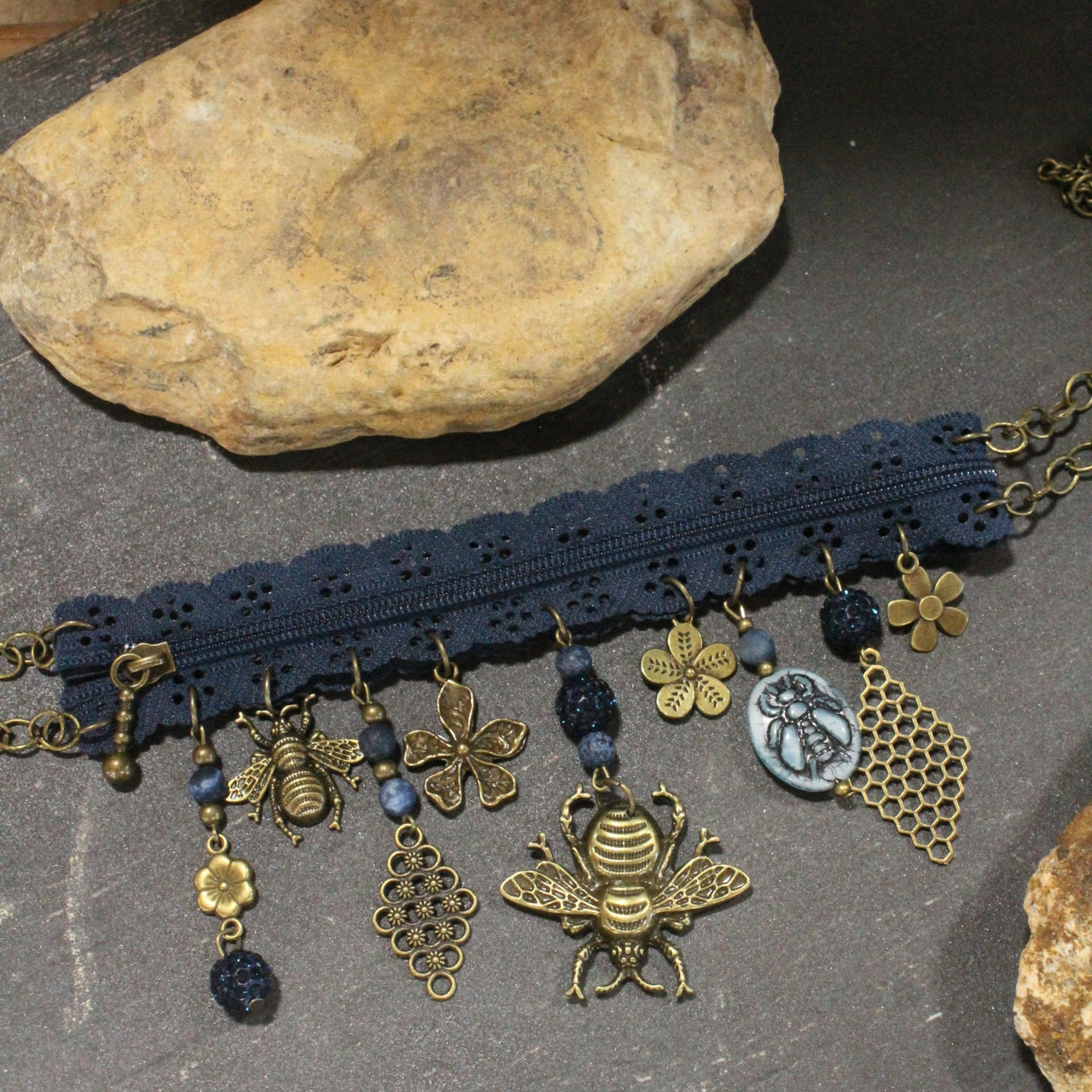 All Choked Up Bumble Bee Blue Necklace