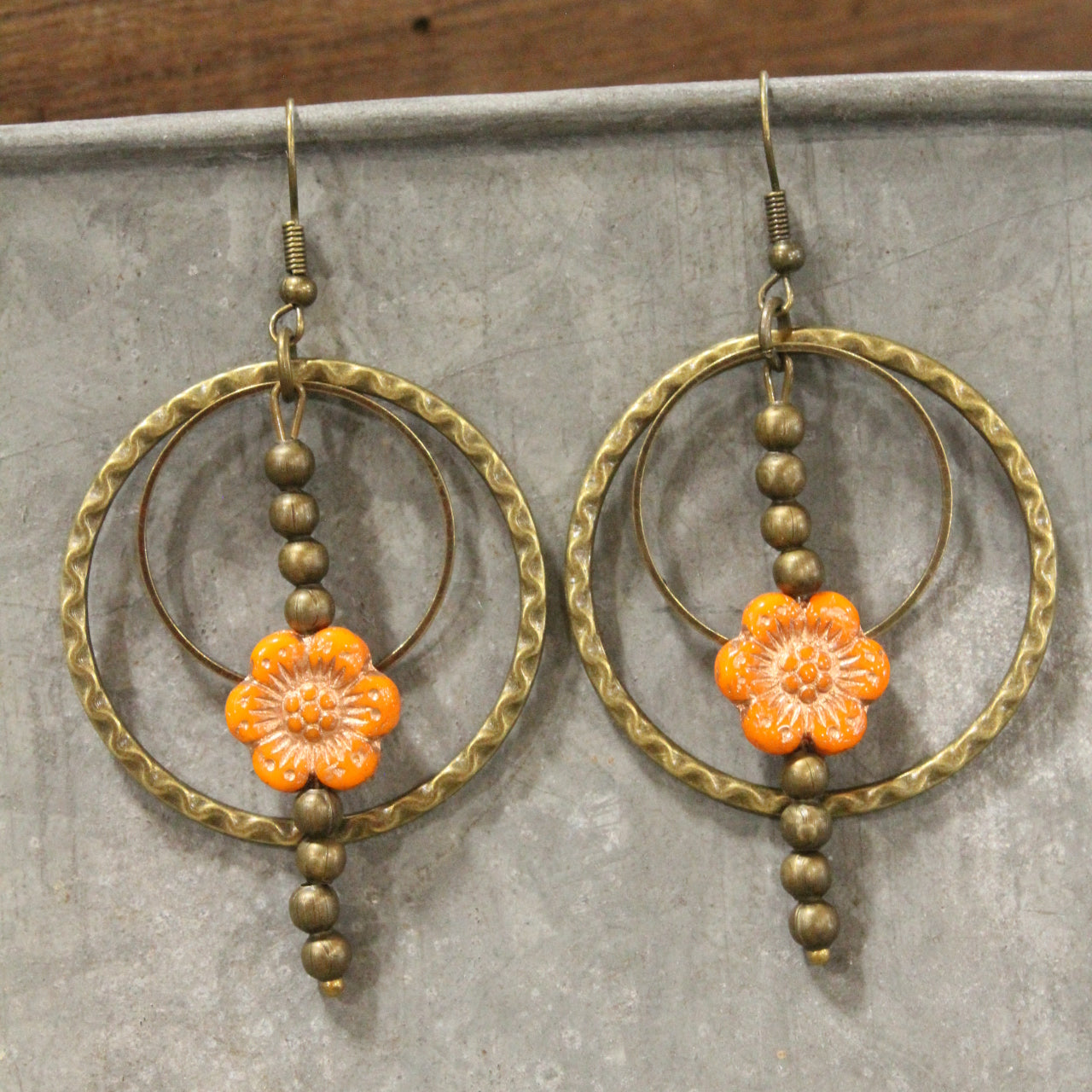 Picasso Wildflower Glass Bead Orange Earrings