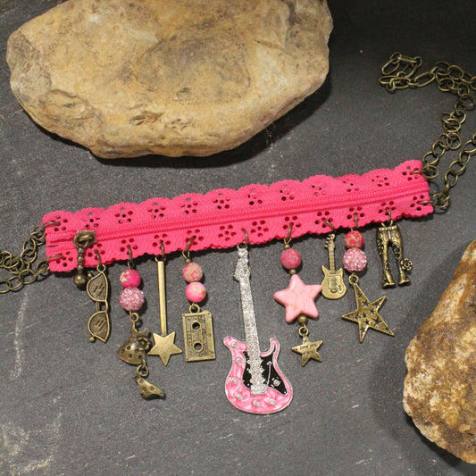 All Choked Up Raspberry Rock On Necklace