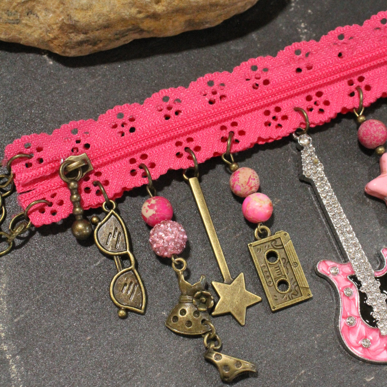 All Choked Up Raspberry Rock On Necklace