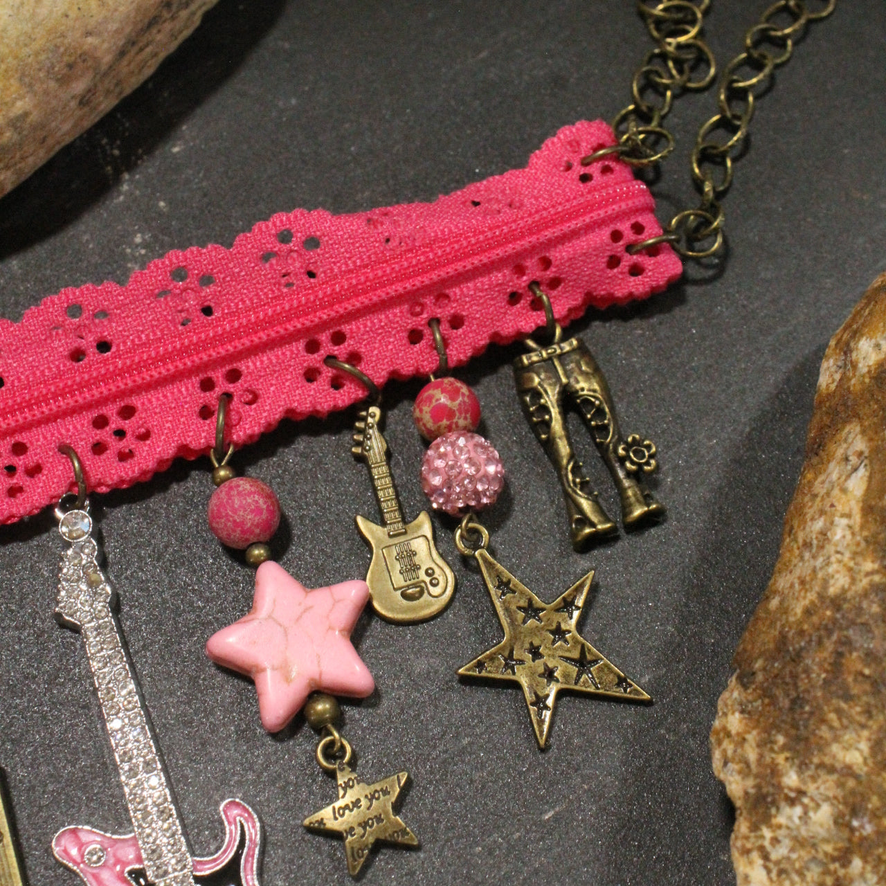 All Choked Up Raspberry Rock On Necklace