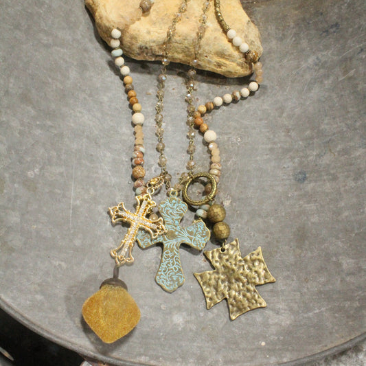 Forgiven Charm'd Golden Stone Cross Necklace