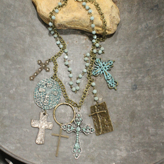 Forgiven Charm'd Mint Stone Cross Necklace