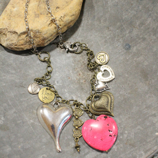 Pink Passion Stone Heart Charmed Necklace