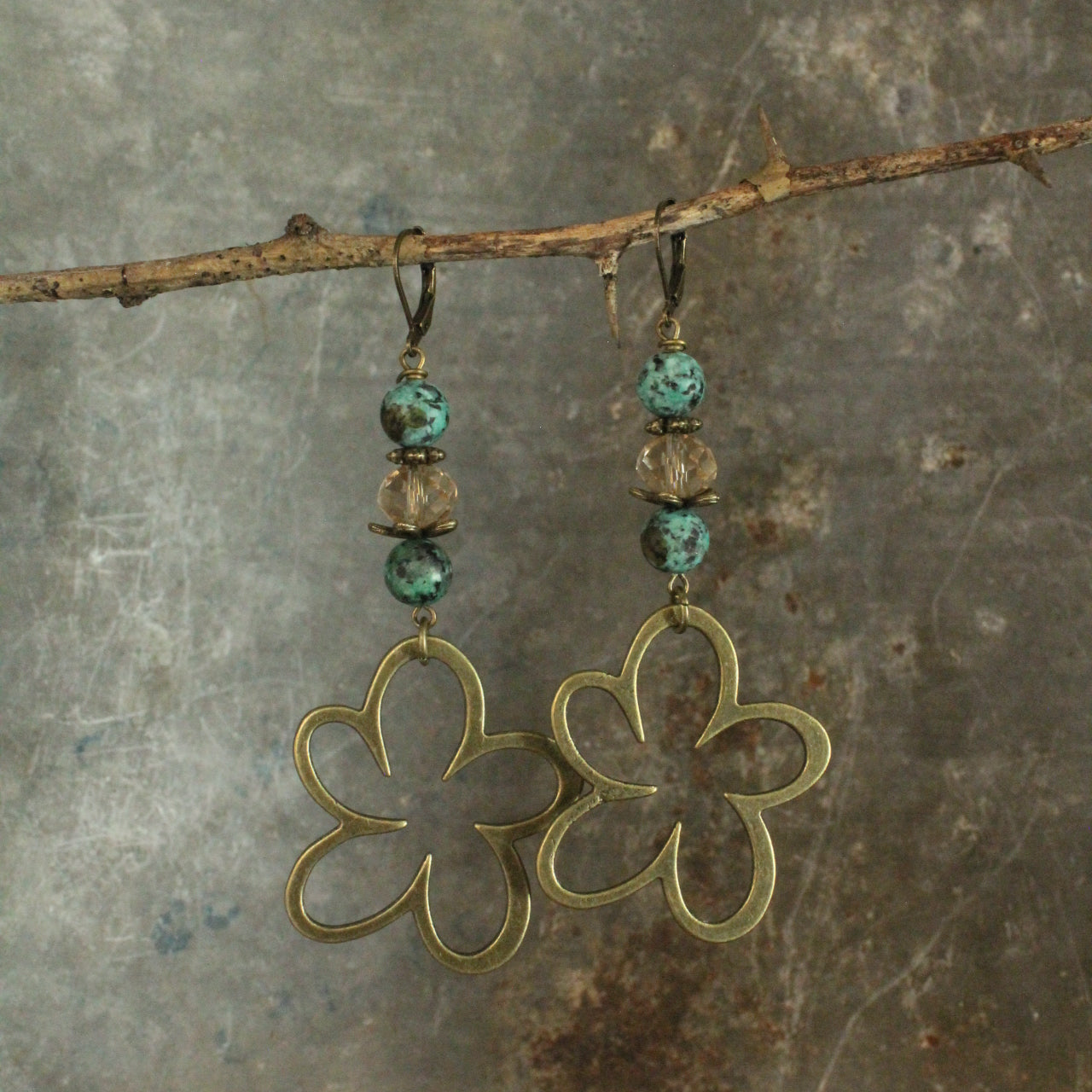 Bohemian Jasper & Flower Drop Earrings