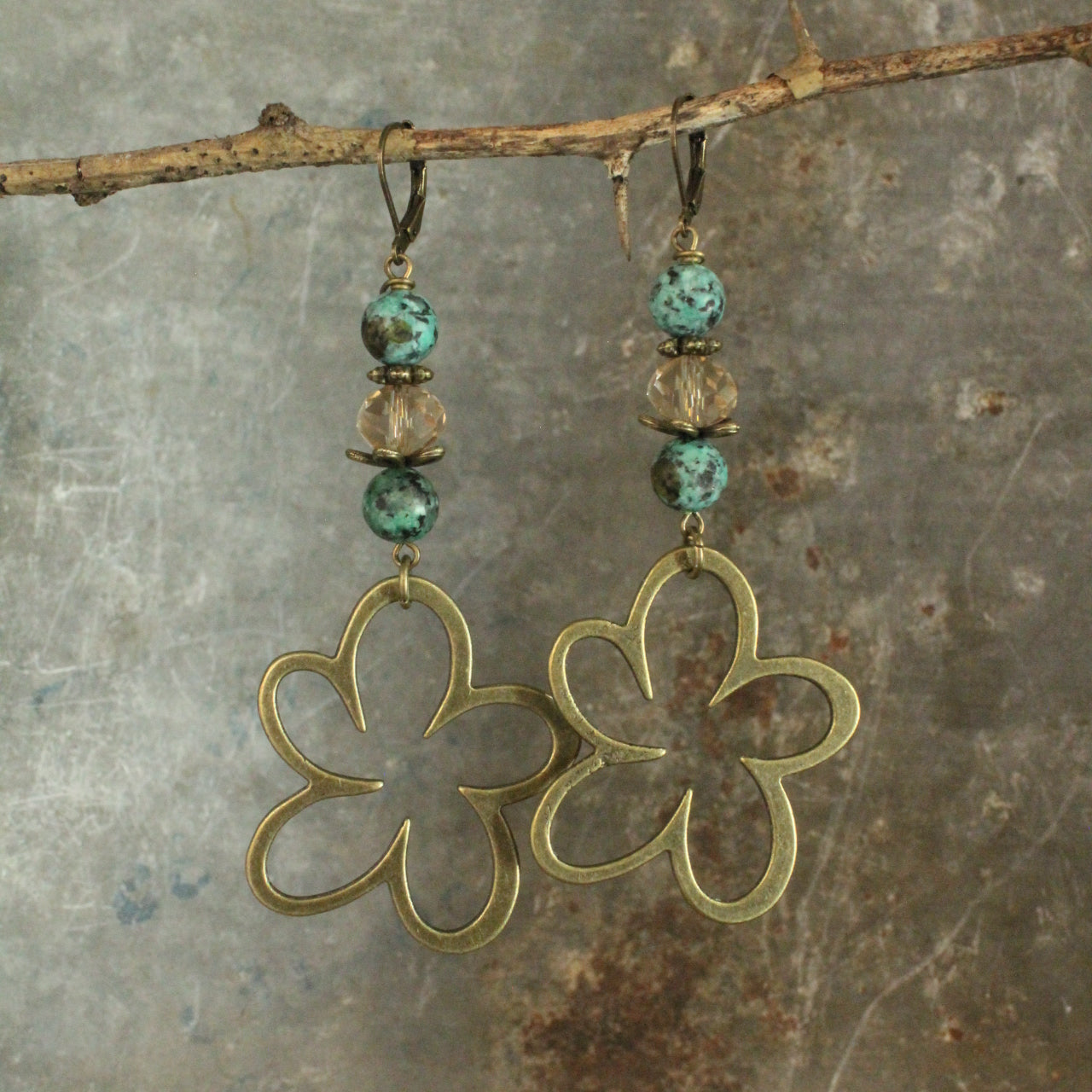 Bohemian Jasper & Flower Drop Earrings