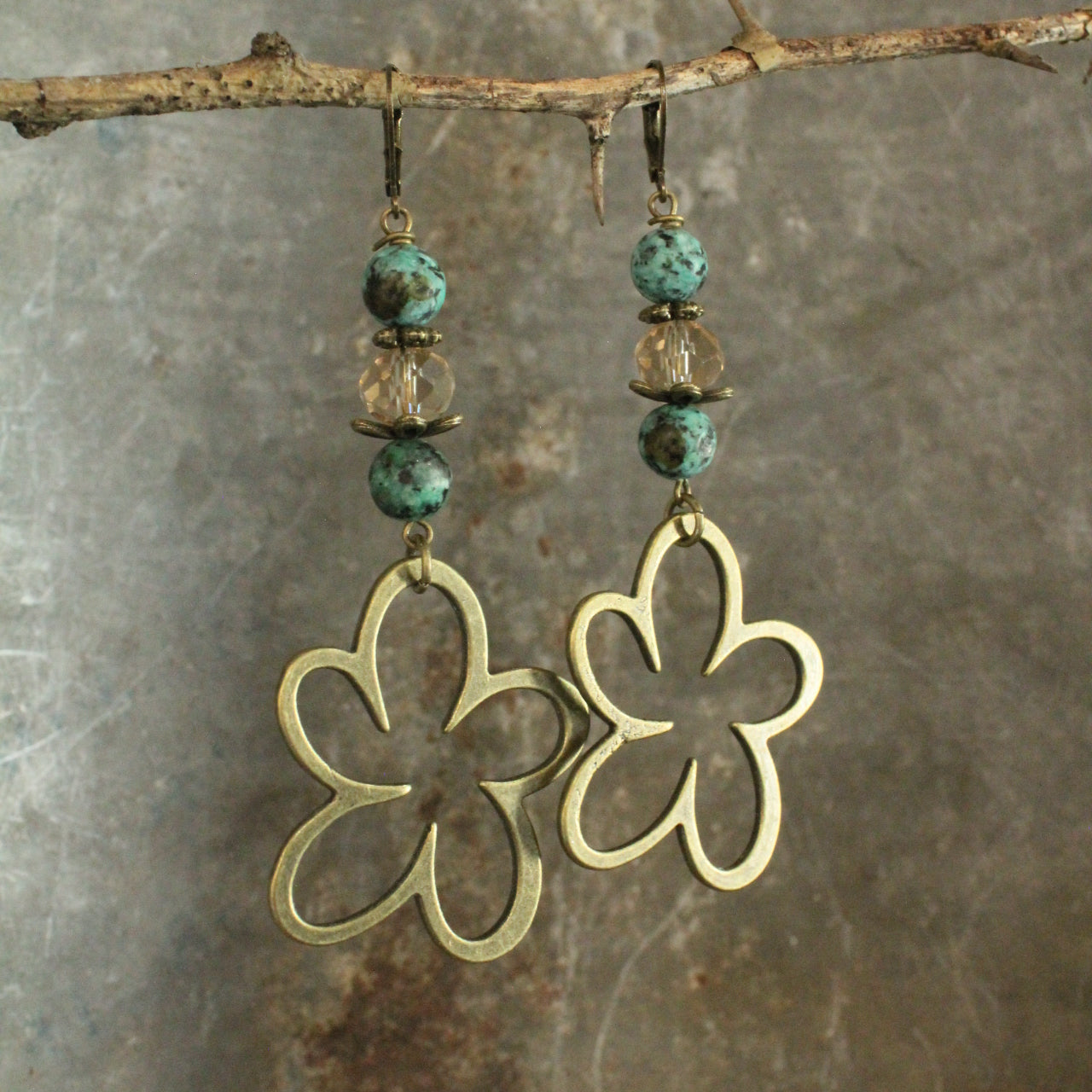 Bohemian Jasper & Flower Drop Earrings