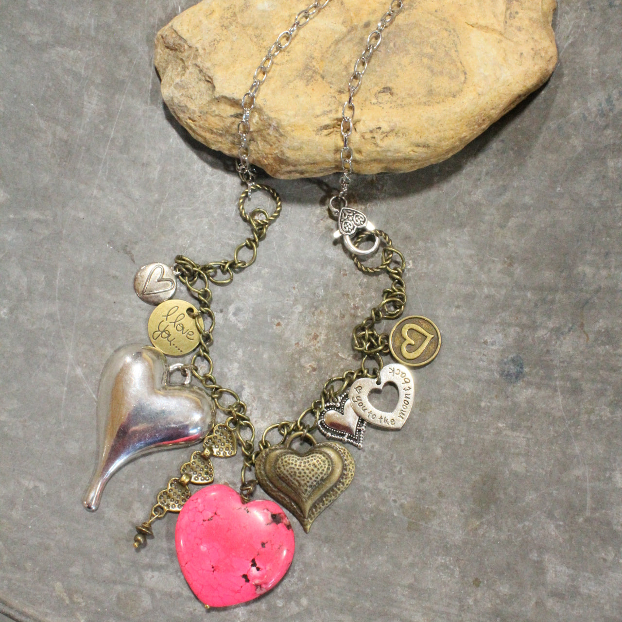 Pink Passion Stone Heart Charmed Necklace