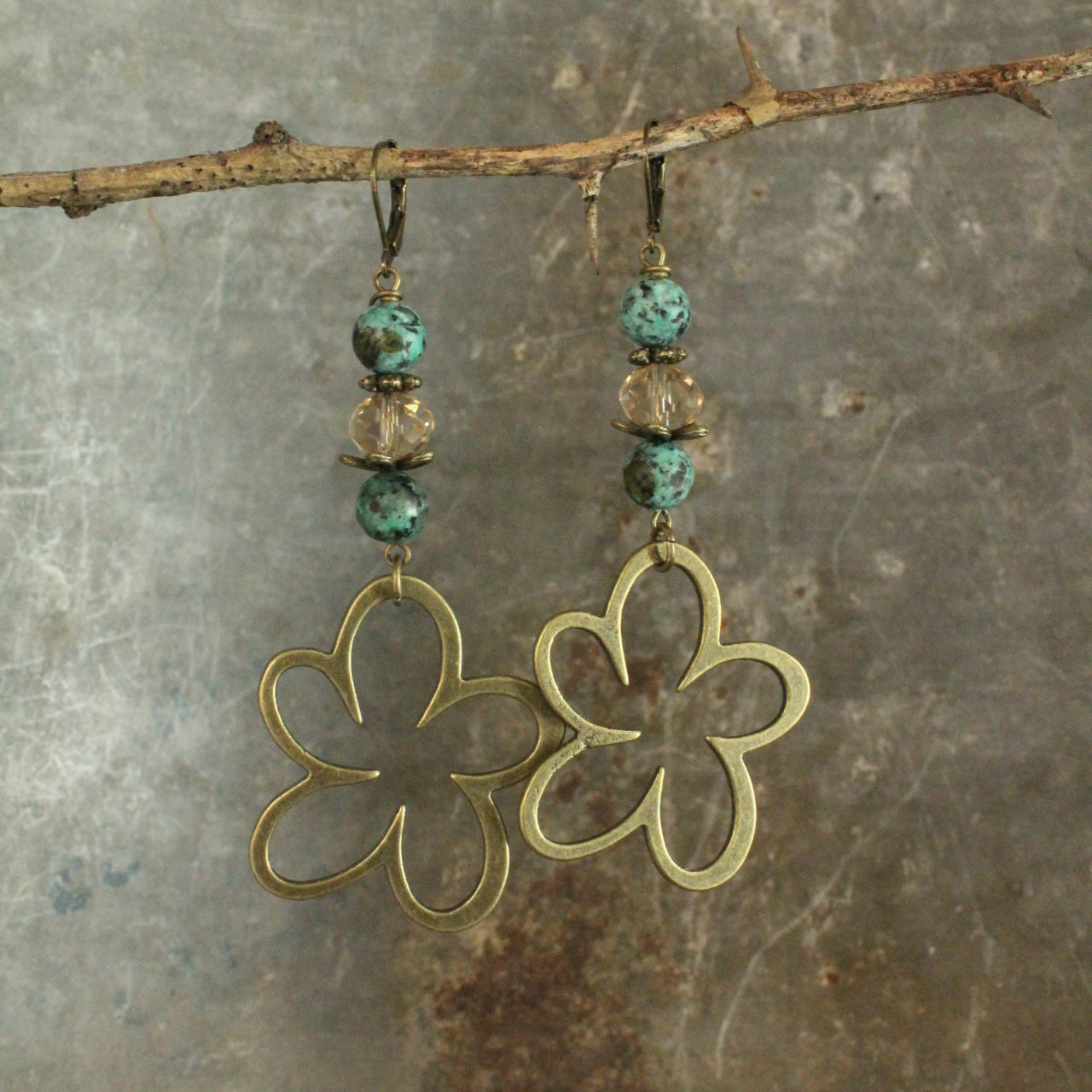 Bohemian Jasper & Flower Drop Earrings