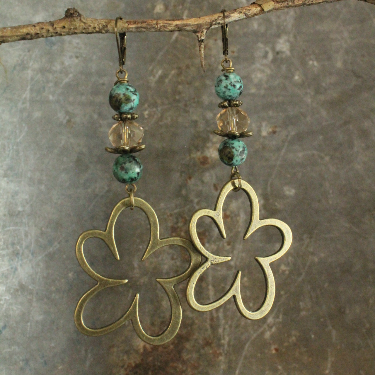 Bohemian Jasper & Flower Drop Earrings