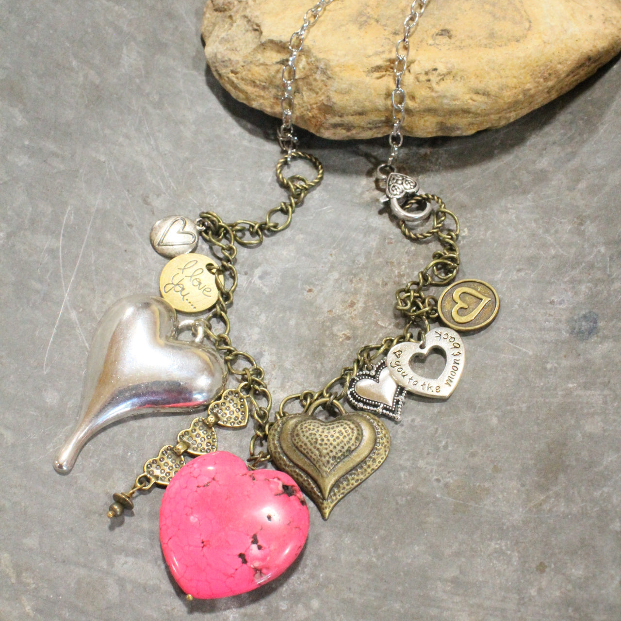 Pink Passion Stone Heart Charmed Necklace